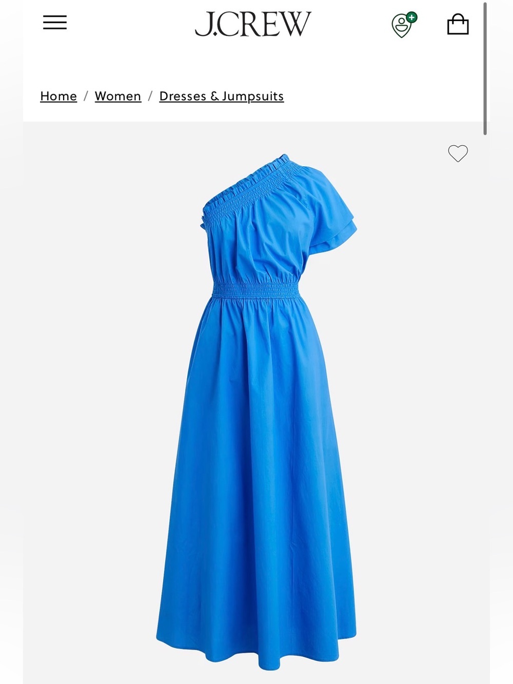 J. Crew Bright Blue One-Shoulder Maxi Dress
